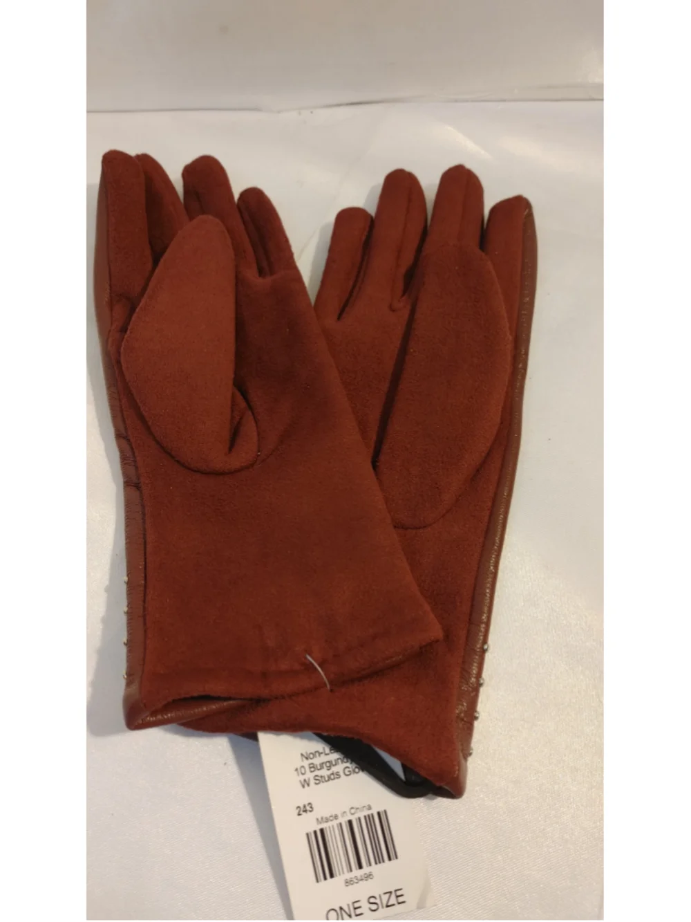 Cracker Barrel Camel Burgundy Leather Gloves w. Studs NWT